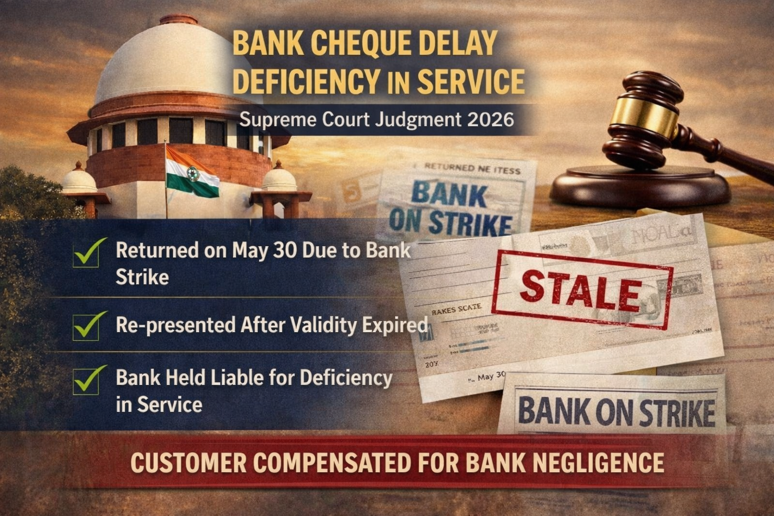 Bank Cheque Delay Deficiency in Service: Supreme Court Clarifies Liability and Compensation Principles