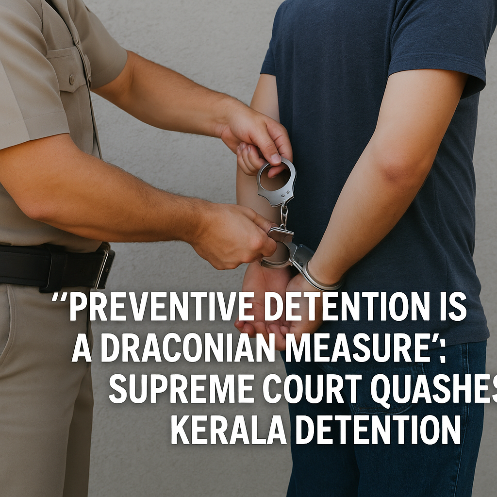 Preventive Detention Is a Draconian Measure”: Supreme Court Quashes Kerala Detention Order in Dhanya M Case