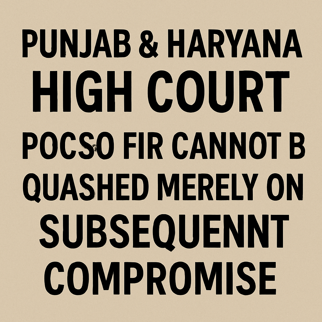 Punjab & Haryana High Court: POCSO FIR Cannot Be Quashed Merely on Subsequent Compromise